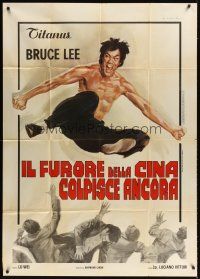3d739 FISTS OF FURY Italian 1p R70s artwork of Bruce Lee kicking in mid-air by Averardo Ciriello!