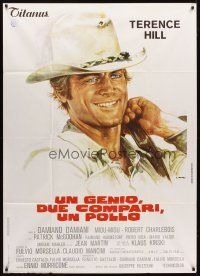 3d746 GENIUS, TWO FRIENDS & AN IDIOT Italian 1p '75 Damiani & Leone, Casaro art of Terence Hill!