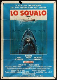 3d784 JAWS Italian 1p '75 art of Spielberg's classic man-eating shark attacking sexy swimmer!