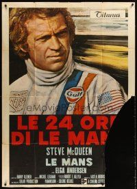 3d801 LE MANS Italian 1p '71 different close up art of race car driver Steve McQueen!