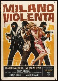 3d832 MILANO VIOLENTA Italian 1p '76 cool artwork of 3 masked crooks taking sexy girl hostage!