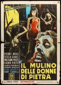 3d833 MILL OF THE STONE WOMEN Italian 1p '63 cool different horror art by Sandro Symeoni!