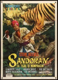 3d878 SANDOKAN THE GREAT Italian 1p '65 Umberto Lenzi, Ciriello art of tiger leaping at Reeves!