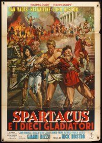 3d896 SPARTACUS & THE TEN GLADIATORS Italian 1p '64 art of Dan Vadis & his men attacking by Mos!