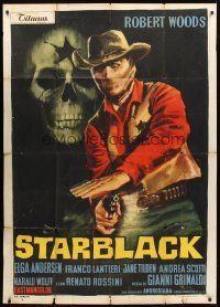3d900 STARBLACK Italian 1p '66 cool spaghetti western art of Robert Woods with gun & skull!