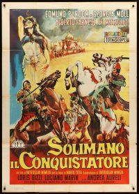 3d904 SULEIMAN THE CONQUEROR Italian 1p '61 art of full-length belly dancer over guys fighting!