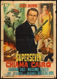 3d906 SUPERSEVEN CHIAMA CAIRO Italian 1p '65 Umberto Lenzi, art of spy Roger Browne by Casaro!