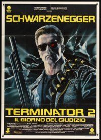 3d911 TERMINATOR 2 Italian 1p '91 cool different art of Arnold Schwarzenegger by Renato Casaro!