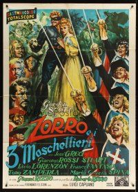 3d937 ZORRO & THE 3 MUSKETEERS Italian 1p '64 Tarquini art of the classic swashbucklers together!
