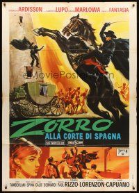 3d938 ZORRO IN THE COURT OF SPAIN Italian 1p '62 action art of masked hero on rearing horse!