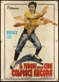 3d074 FISTS OF FURY Italian 2p '73 cool different artwork of kung fu master Bruce Lee in motion!