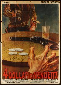 3d076 FOUR DOLLARS OF VENGEANCE Italian 2p '66 cool spaghetti western art of cowboy shot at table!