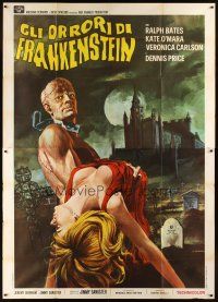 3d082 HORROR OF FRANKENSTEIN Italian 2p '72 Hammer, different Crovato art of monster & sexy girl!