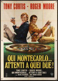 3d098 MISSION MONTE CARLO Italian 2p '74 best art of Roger Moore & Tony Curtis by roulette wheel!