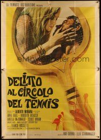 3d104 RAGE WITHIN Italian 2p '69 Delitto al circolo del tennis, cool artwork of lovers in racket!