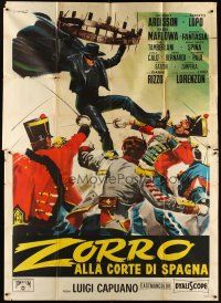 3d125 ZORRO IN THE COURT OF SPAIN Italian 2p '62 different Casaro art of masked hero on chandelier
