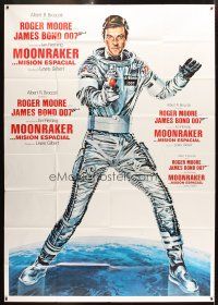 3d002 MOONRAKER 54x77 int'l Spanish-language special '79 Goozee art of Moore as Bond in space suit!