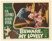3e211 BEWARE MY LOVELY LC #8 '52 Ida Lupino threatens to stab crazy Robert Ryan with scissors!