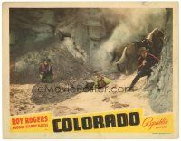 3e286 COLORADO LC '40 Roy Rogers & Gabby Hayes take cover behind rocks in gunfight!