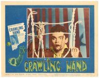 3e304 CRAWLING HAND LC #1 '63 wacky horror sci-fi, c/u of terrified Peter Breck, cool border art!