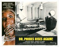3e377 DR. PHIBES RISES AGAIN LC #5 '72 Vincent Price & Valli Kemp in tomb standing by glass coffin