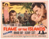 3e052 FLAME OF THE ISLANDS TC '55 Yvonne De Carlo in sexy dress & kissing Howard Duff!