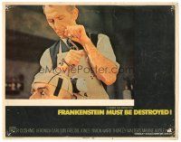 3e417 FRANKENSTEIN MUST BE DESTROYED int'l LC #3 '70 c/u of Peter Cushing drilling monster's head!