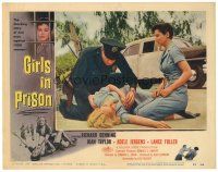 3e442 GIRLS IN PRISON LC #6 '56 Joan Taylor watches cop examine unconscious female convict!