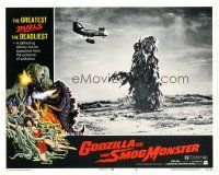 3e447 GODZILLA VS. THE SMOG MONSTER LC #8 '72 cool image of helicopter flying over giant creature!