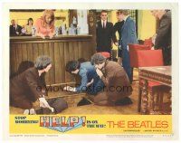 3e485 HELP LC #4 '65 The Beatles, John, Paul, George & Ringo check out trap door by bar!