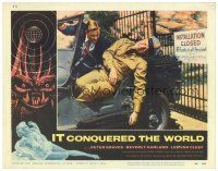 3e526 IT CONQUERED THE WORLD LC #1 '56 close up of Peter Graves with dying soldier in jeep!