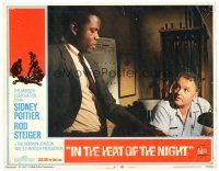 3e513 IN THE HEAT OF THE NIGHT LC #4 '67 cop Rod Steiger looks up at Sidney Poitier in office!