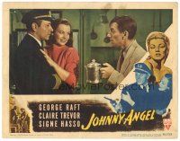 3e535 JOHNNY ANGEL LC '45 Hoagy Carmichael offers tea to George Raft & pretty Signe Hasso!