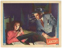 3e553 LARCENY LC #4 '48 creepy man in suit looks at pretty Patricia Alphin on phone!