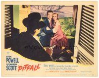 3e706 PITFALL LC #5 '48 cool close up of Dick Powell & sexy Lizabeth Scott held at gunpoint!