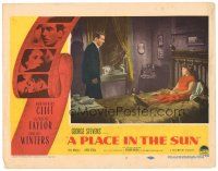 3e707 PLACE IN THE SUN LC #2 '51 Montgomery Clift, looks at Shelley Winters sitting on bed!