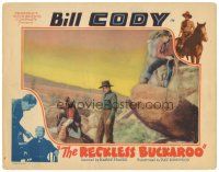 3e749 RECKLESS BUCKAROO LC '35 Bill Cody on rock with lasso ready to pounce on fighting bad guys!