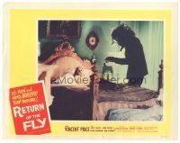 3e754 RETURN OF THE FLY LC #8 '59 fantastic image of insect monster about to attack girl in bed!