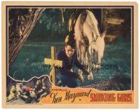 3e811 SMOKING GUNS LC '34 cowboy Ken Maynard kneeling by his horse at his friend's grave!