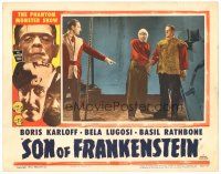 3e819 SON OF FRANKENSTEIN LC R53 Basil Rathbone tells Bela Lugosi to put Boris Karloff on table!
