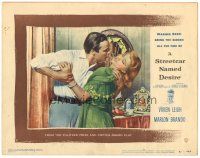 3e855 STREETCAR NAMED DESIRE LC #5 '51 great close up of brute Marlon Brando pawing Vivien Leigh!