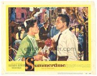 3e856 SUMMERTIME LC #4 '55 c/u of Katharine Hepburn in Venice with Rossano Brazzi, David Lean