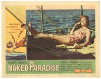 3e649 NAKED PARADISE LC #5 '57 sexy Beverly Garland in two-piece bathing suit sunning on boat!