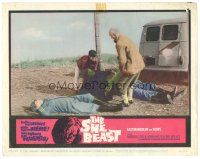 3e793 SHE BEAST LC '66 close up of two men carrying the monster Barbara Steele's body to van!