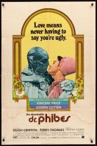 3g014 ABOMINABLE DR. PHIBES 1sh '71 Vincent Price says love means never having to say you're ugly!