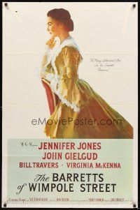 3g054 BARRETTS OF WIMPOLE STREET 1sh '57 art of pretty Jennifer Jones as Elizabeth Browning!