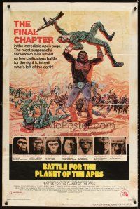 3g057 BATTLE FOR THE PLANET OF THE APES 1sh '73 great sci-fi artwork of war between apes & humans!