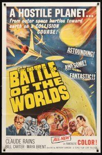 3g058 BATTLE OF THE WORLDS 1sh '61 cool sci-fi, flying saucers from a hostile enemy planet!