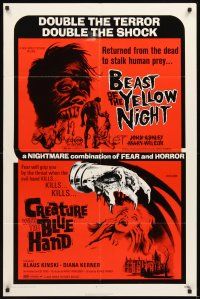 3g063 BEAST OF THE YELLOW NIGHT/CREATURE WITH BLUE HAND 1sh '71 double terror, double shock!