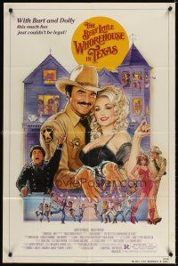 3g071 BEST LITTLE WHOREHOUSE IN TEXAS 1sh '82 art of Burt Reynolds & Dolly Parton by Goozee!
